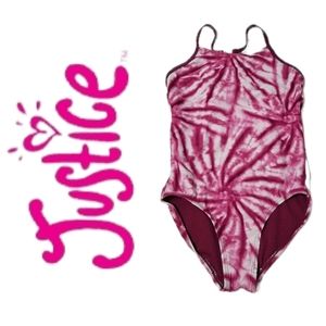 Justice Maroon Tye-Dye Print Crochet Racerback One Piece Swimsuit 7